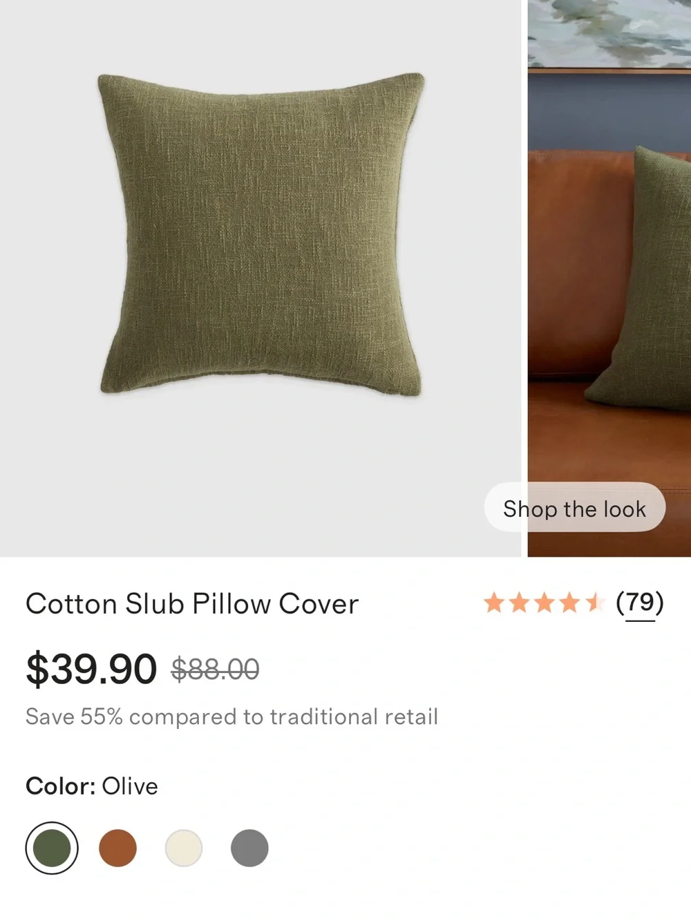 Quince Cotton Olive Textured Square Throw Pillows 20x20 - Retail $80
